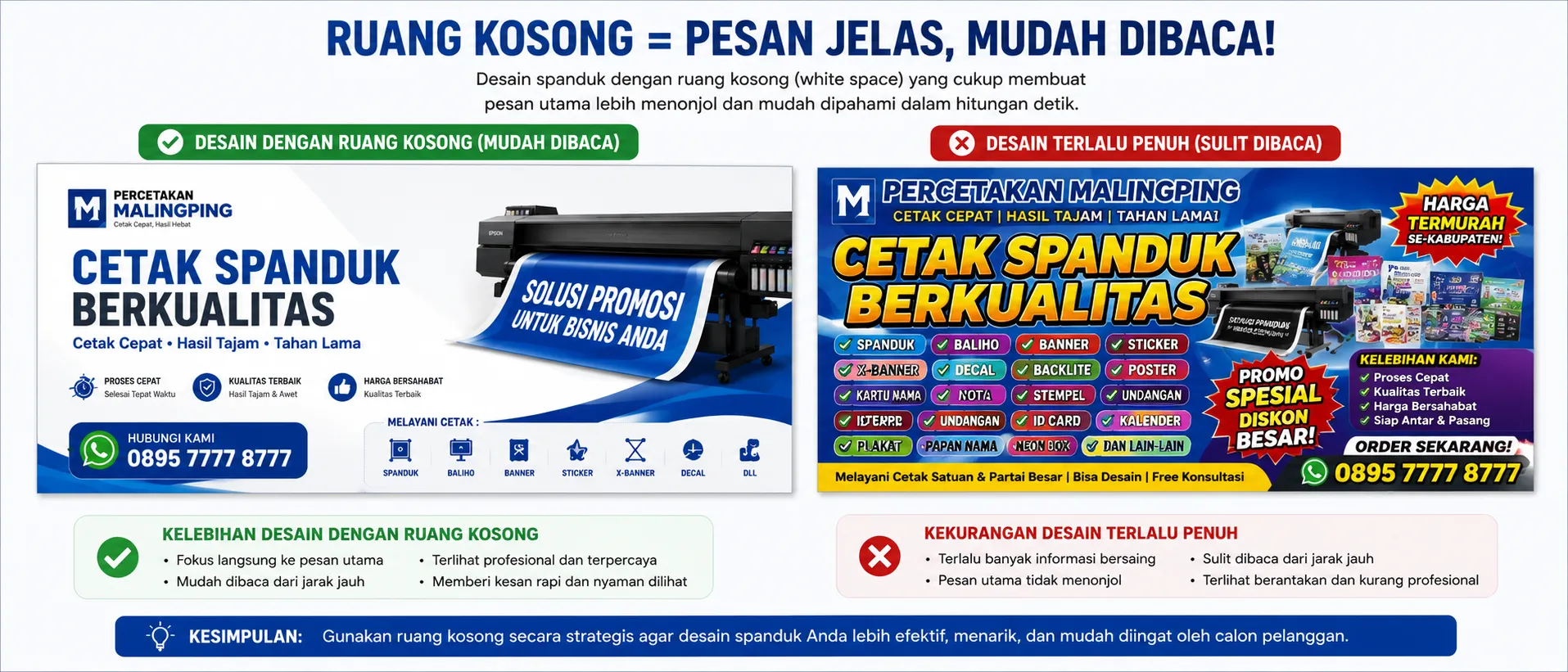 Perbandingan desain spanduk penuh dan desain dengan white space